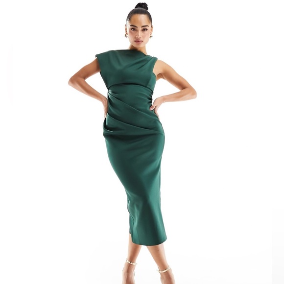 ASOS Dresses & Skirts - ASOS DESIGN asymmetric high neck minimal midi dress in green, Size S, NWT
